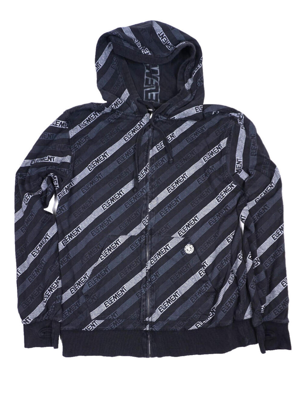 Vintage Element Hoodie Small Mens Black Full Zip AOP Grunge Skater 90s Y2K